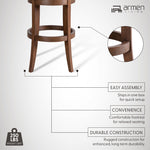 Mystic - Solid Wood Upholstered 30" Bar Height Swivel Barstool