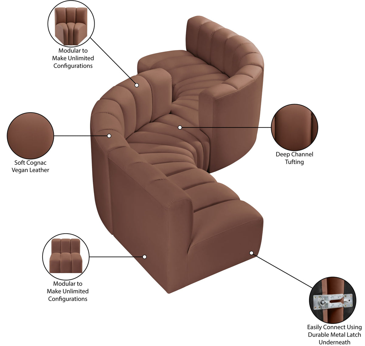 Arc - Faux Leather 6 Piece Modular Sofa