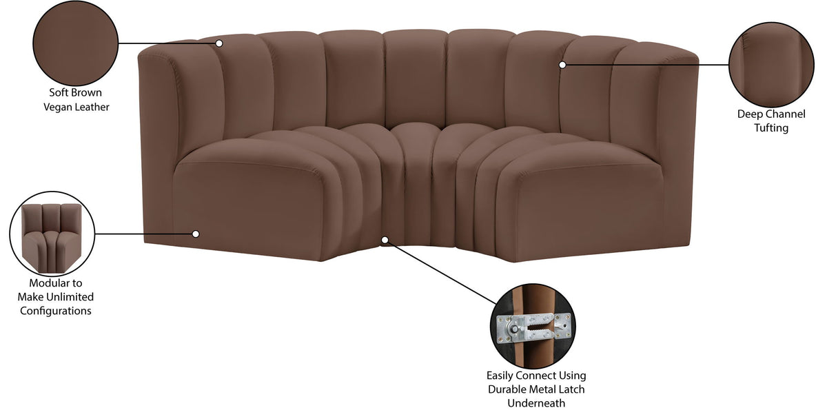 Arc - Faux Leather 3 Piece Modular U-Shaped Sofa