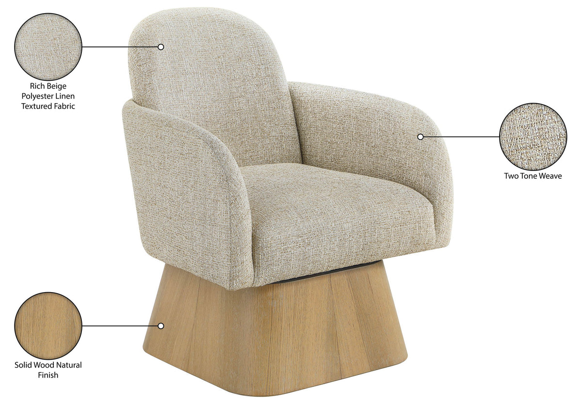 Marlowe - Linen Textured Fabric Upholstered Swivel Accent Chair - Stained Natural