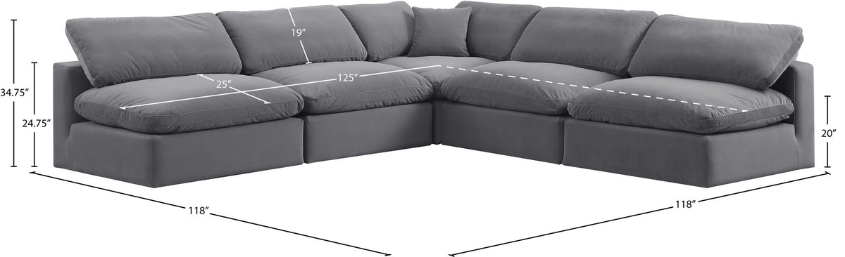 Comfy - 5 Piece Velvet Modular Corner Armless Sectional
