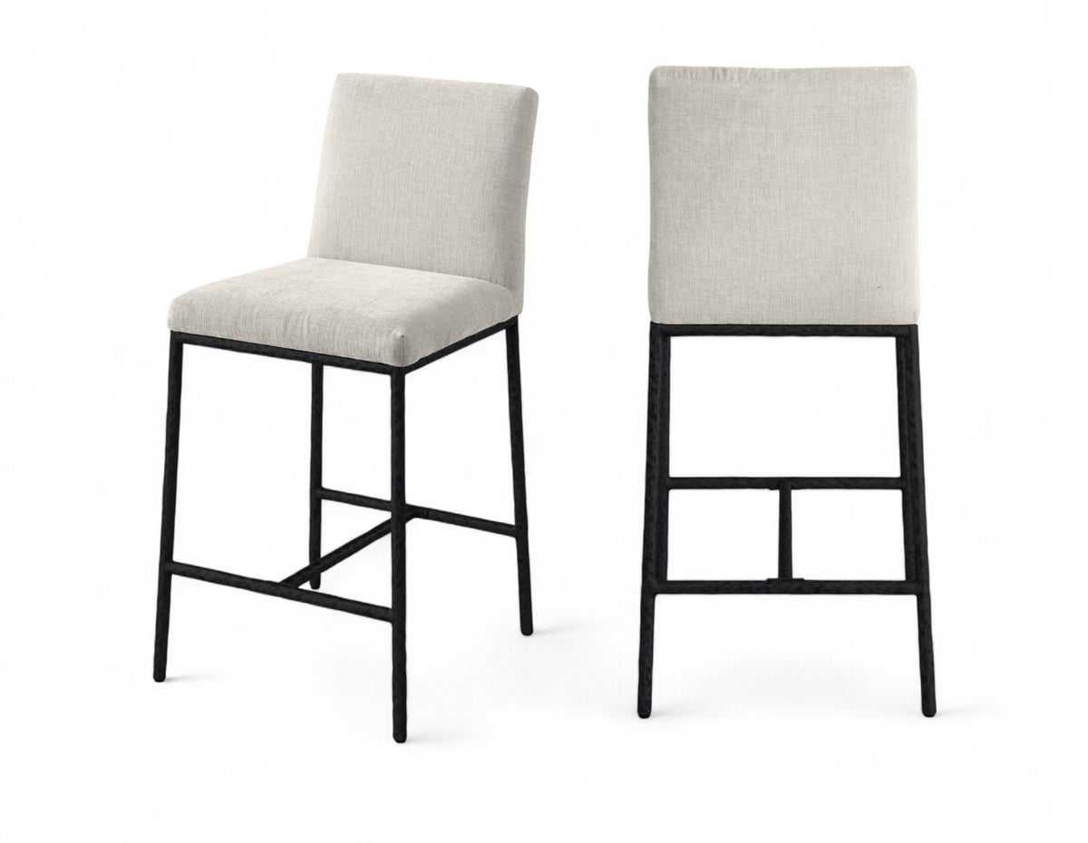 Reeves - Chenille Fabric Upholstered Counter Stool (Set of 2) - Black Base