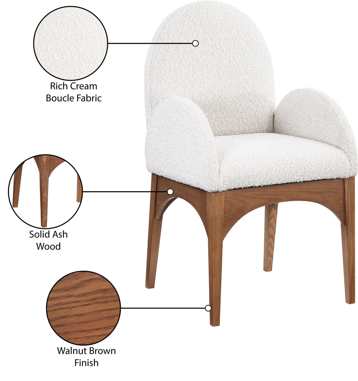 Waldorf - Boucle Dining Arm Chair With Brown Legs