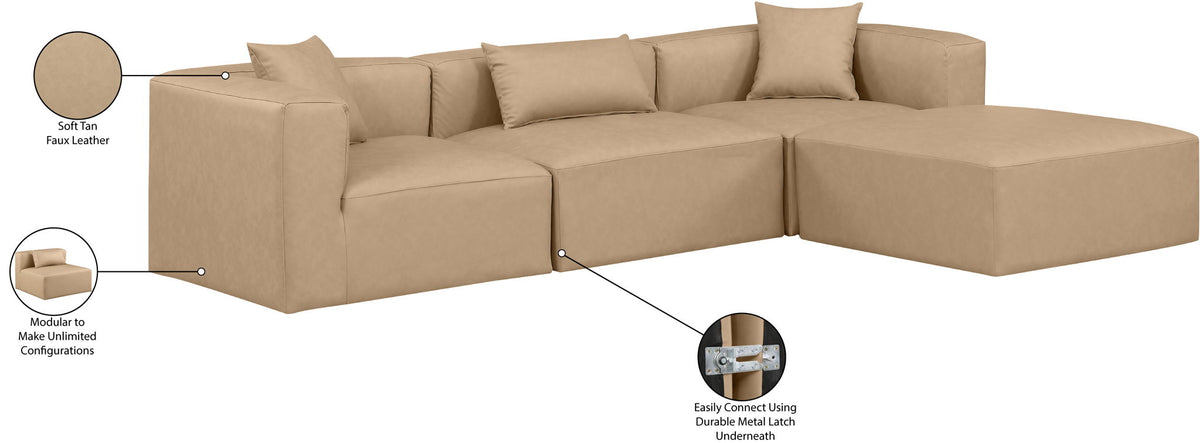 Cube - 4 Piece Modular Sectional With Chaise - Tan