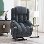 Omarion - Power Recliner With Lift & Heating & Massage - Blue Chenille