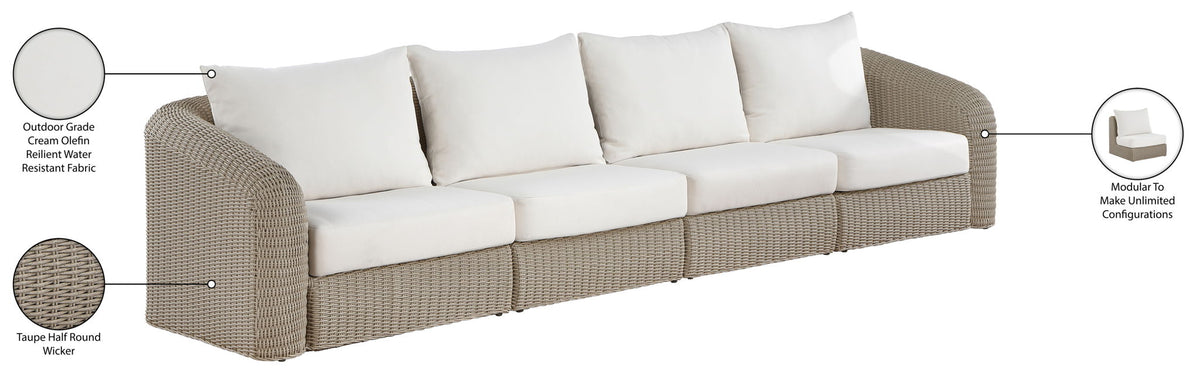 Seacrest - Olefin Water Resistant Fabric And Wicker 4 Piece Outdoor Patio Modular Sofa