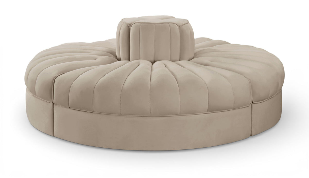 Rummi - Round Velvet Performance Fabric Upholstered 4 Piece Modular Sofa