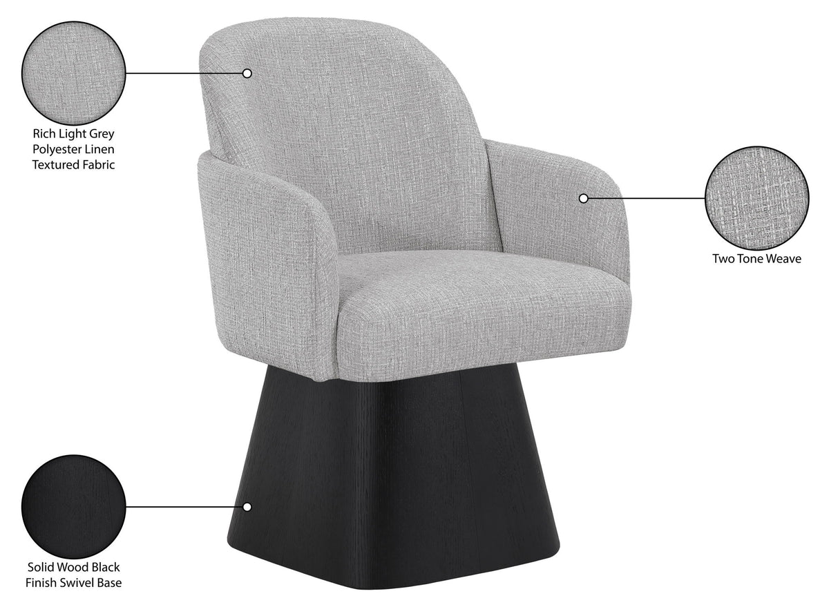Marlowe - Linen Textured Fabric Upholstered Swivel Dining Arm Chair - Stained Black