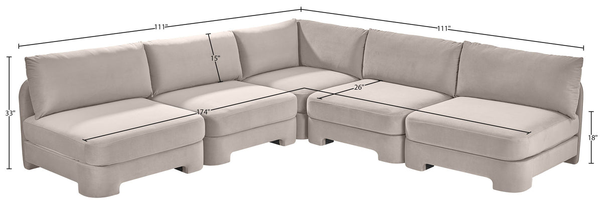 Hammond - Velvet Performance Fabric Upholstered 5 Piece Armless Sectional