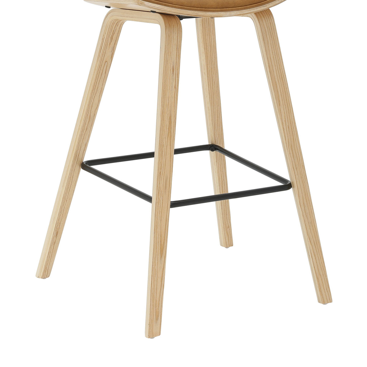 Fox - Bar Height Curved Back Wood Bar Stool With Faux Leather Seat