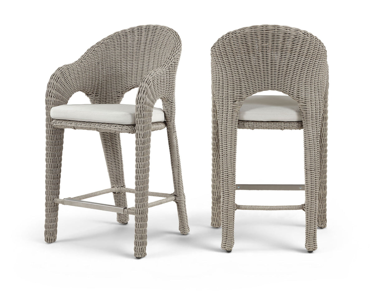 Seacrest - Olefin Water Resistant Fabric And Wicker Outdoor Patio Bar Stool