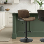 Brock - Adjustable Swivel Curved Back Wood Bar Stool With Faux Leather Seat
