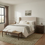 Nara - Linen Textured Fabric Upholstered Bench - Painted Brown Walnut