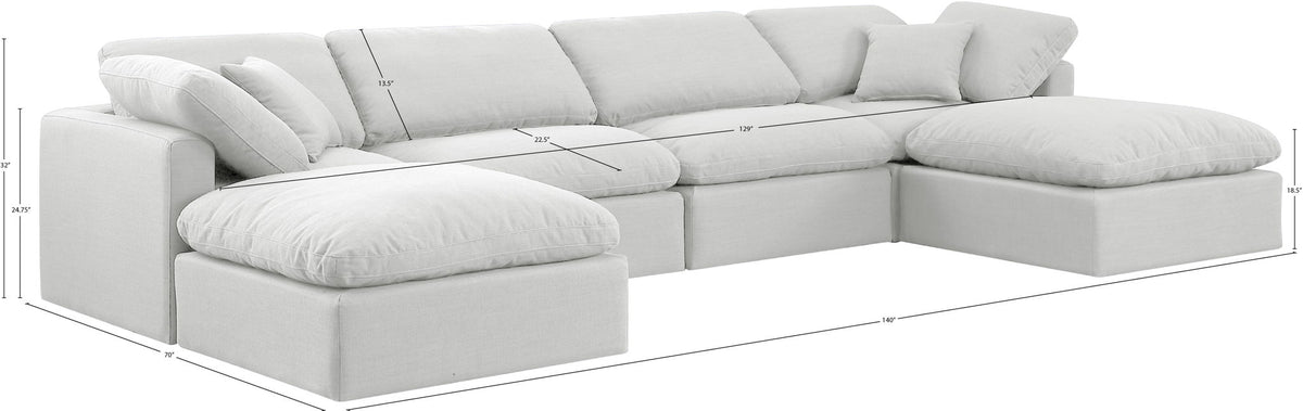 Indulge - Linen 6 Piece Modular Double Chaise Sectional - White