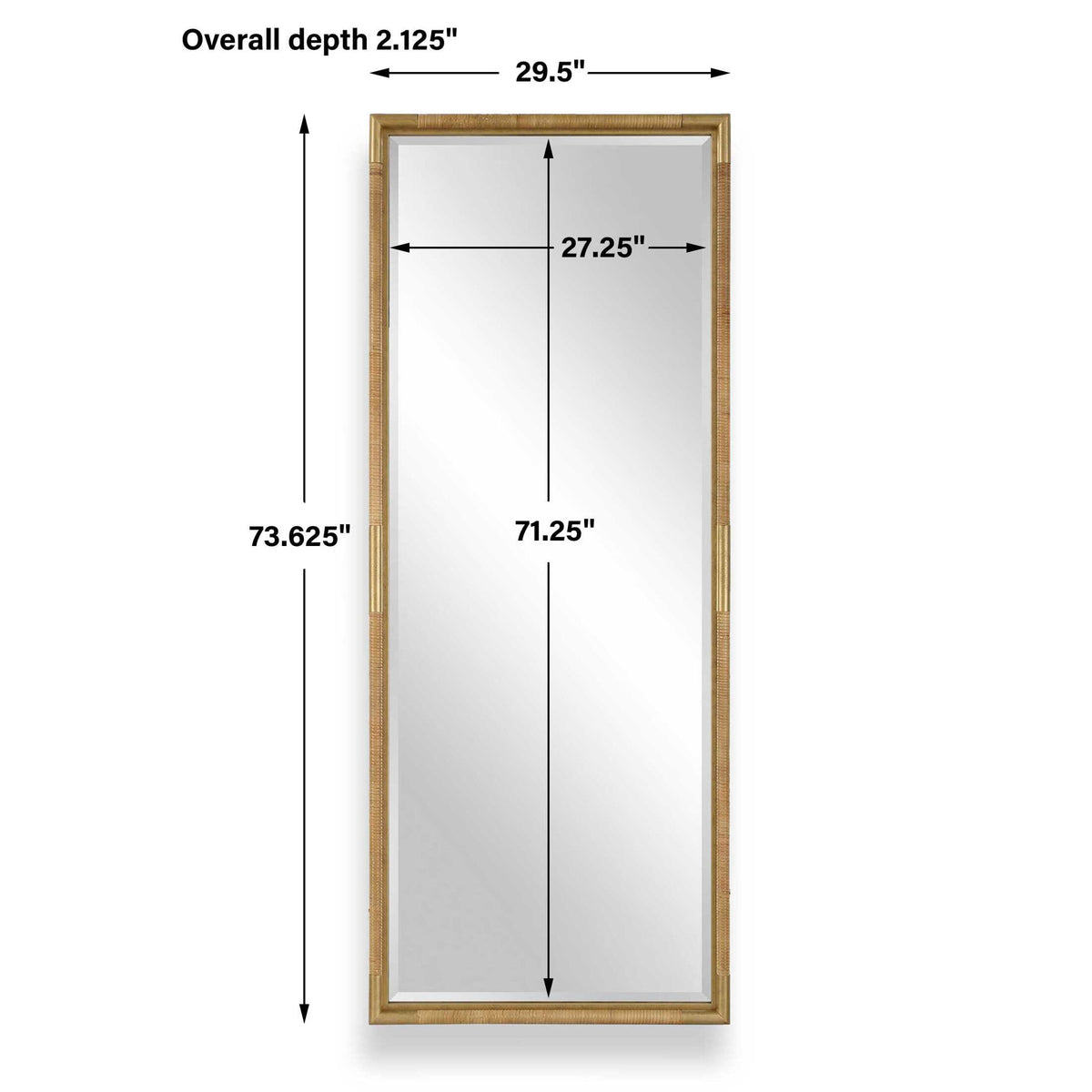 Kampar - Full Length Rattan Tall Mirror - Gold / Woodtone