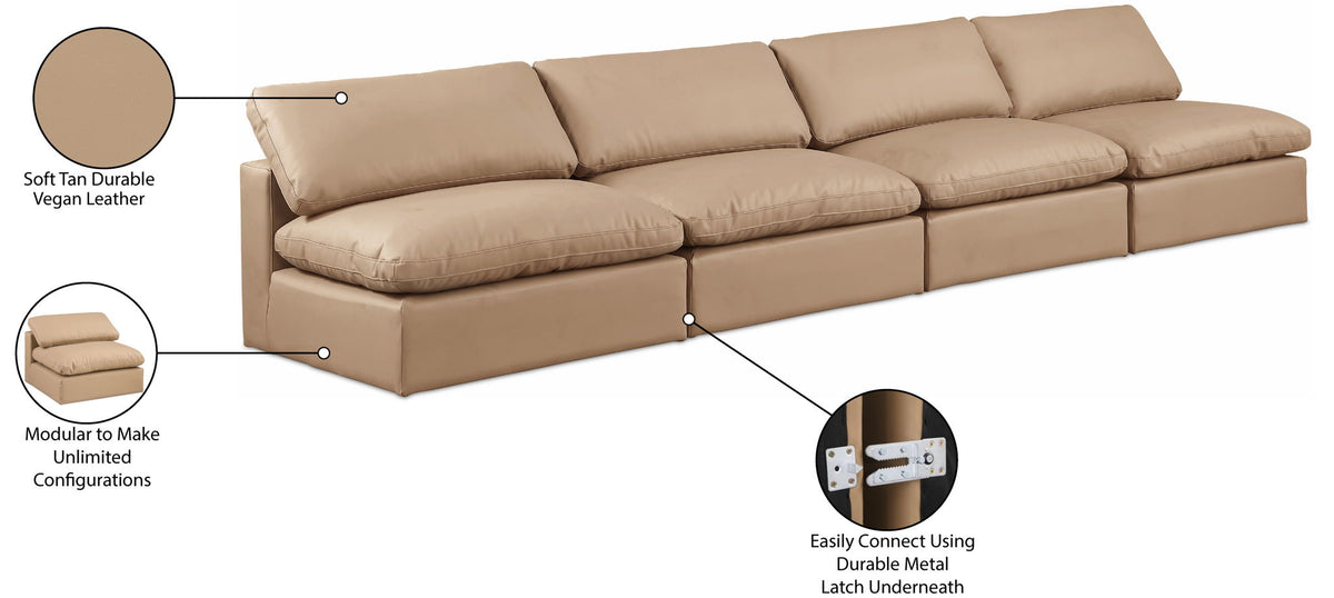 Comfy - Faux Leather Modular Armless Sofa 4 Pieces - Tan
