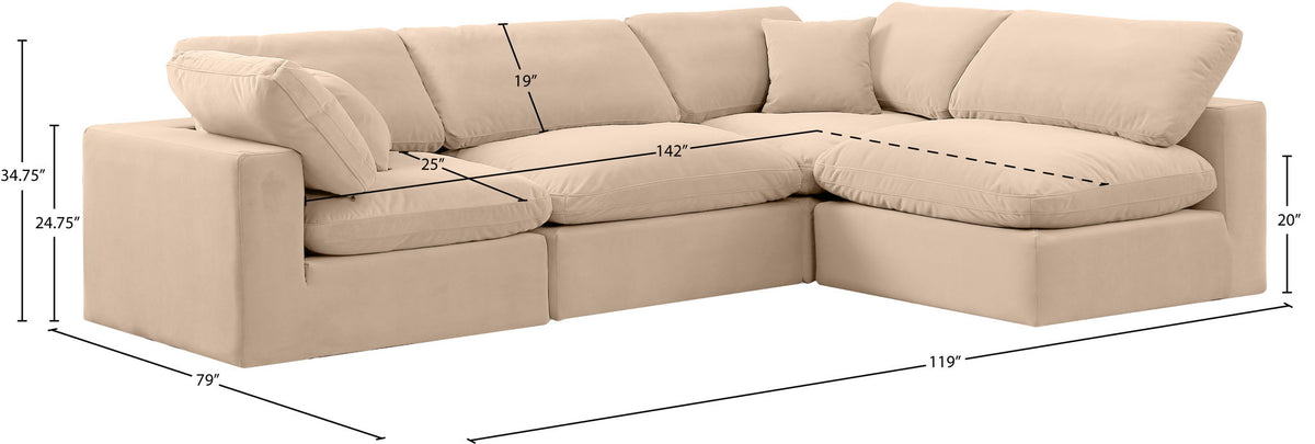 Comfy - 4 Piece Velvet Modular Armless Sectional