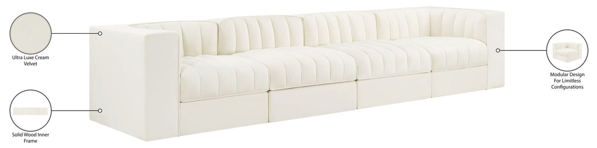 Rummi - Velvet Performance Fabric Upholstered 4 Piece Modular Sofa