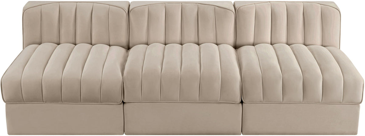 Rummi - Velvet Performance Fabric Upholstered 3 Piece Modular Armless Sofa