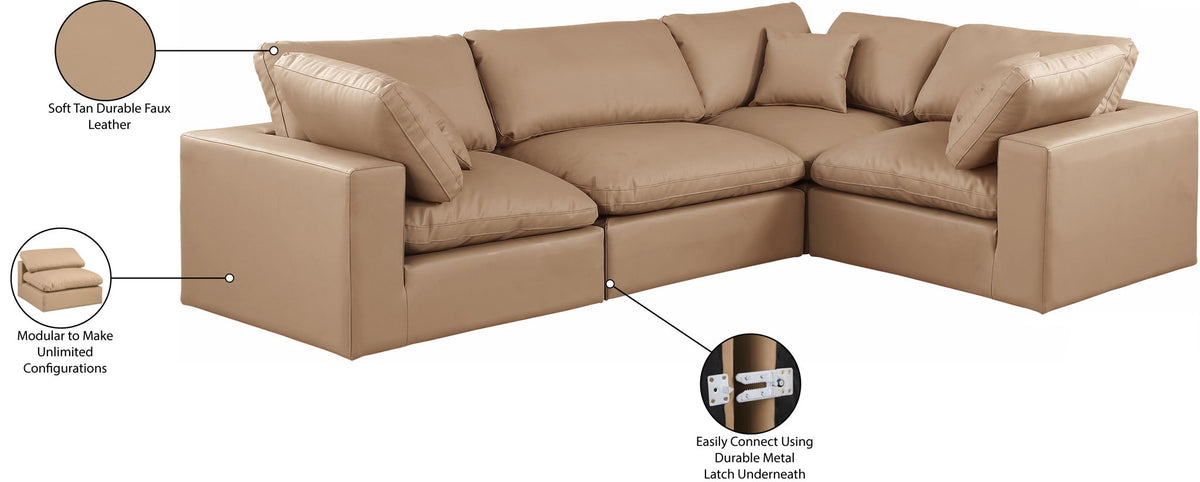 Comfy - 4 Piece Faux Leather Modular Sectional - Tan
