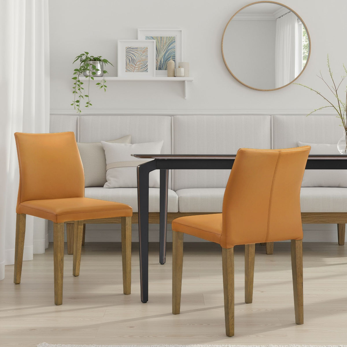 Elyza - Full Back Top Grain Leather Upholstered Wood Dining Chairs (Set of 2)
