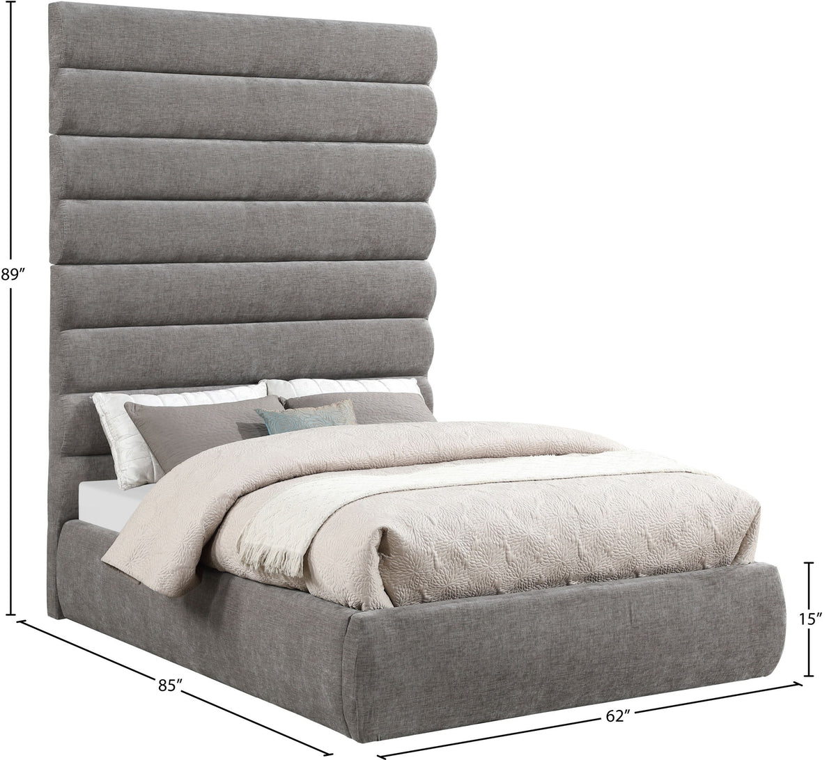 Adam - Chenille Fabric Bed With 89" Headboard