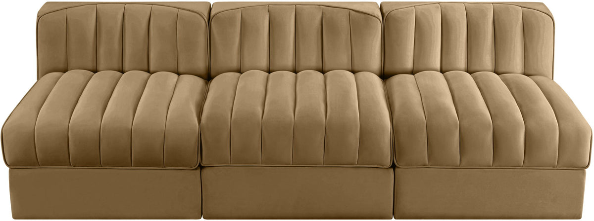 Rummi - Velvet Performance Fabric Upholstered 3 Piece Modular Armless Sofa