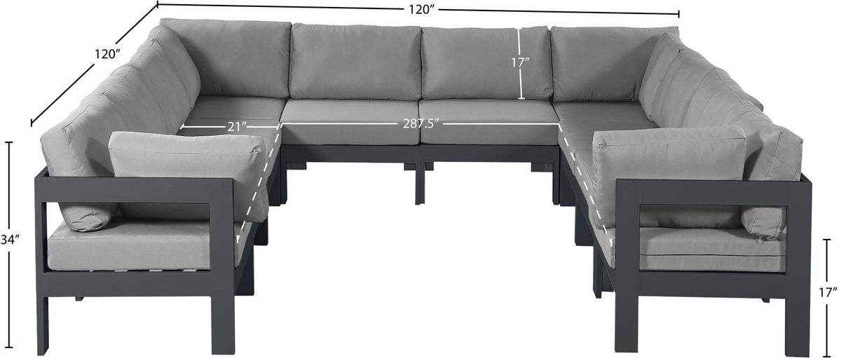 Nizuc - Outdoor Patio 10 Piece Modular Sectional With Gray Frame