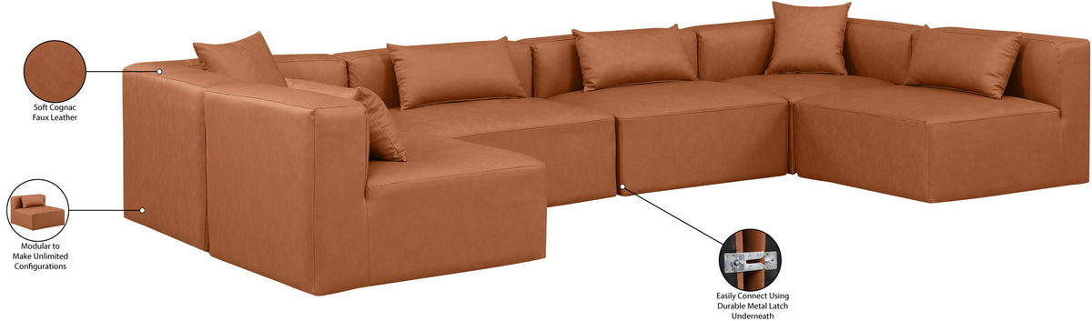 Cube - 6 Piece Modular Armless Sectional - Cognac