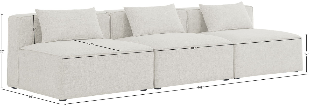 Cube - Linen Modular 3 Seat Armless Sofa