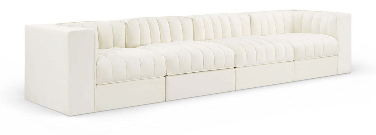 Rummi - Velvet Performance Fabric Upholstered 4 Piece Modular Sofa