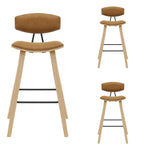 Fox - Bar Height Curved Back Wood Bar Stool With Faux Leather Seat