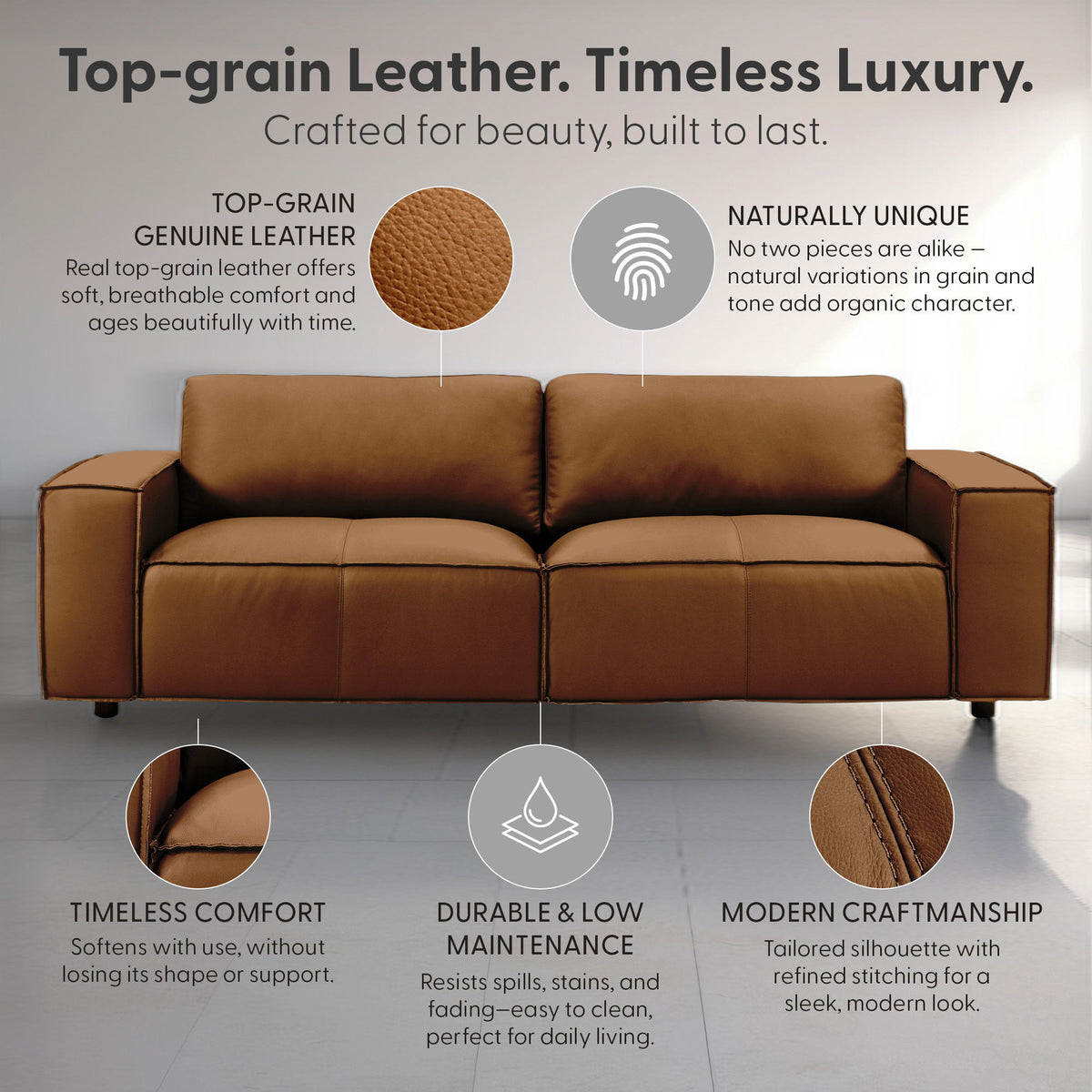 Clayton - Leather Sofa With Track Arms