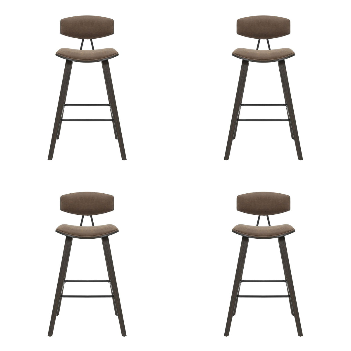 Fox - Bar Height Curved Back Wood Bar Stool With Faux Leather Seat