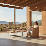 Driftbay - Metal Outdoor Swivel Lounge Chair With Cushions - Boucle White / Natural