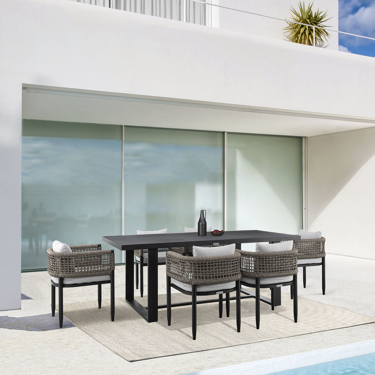 Felicia - Outdoor Patio Dining Table In Aluminum - Black