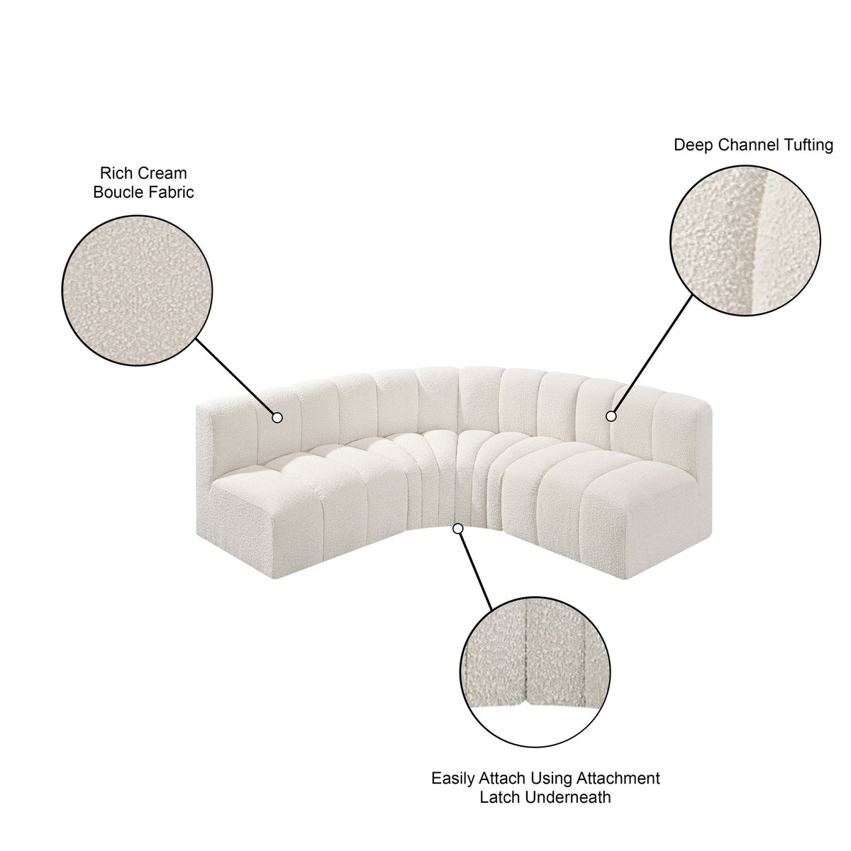 Arc - Boucle Fabric 4 Piece Corner Modular Sofa