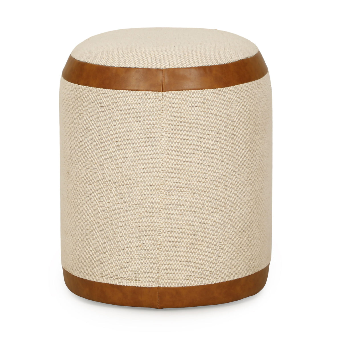 Huche - Cotton Jute and Vegan Leather Oval Ottoman - Natural