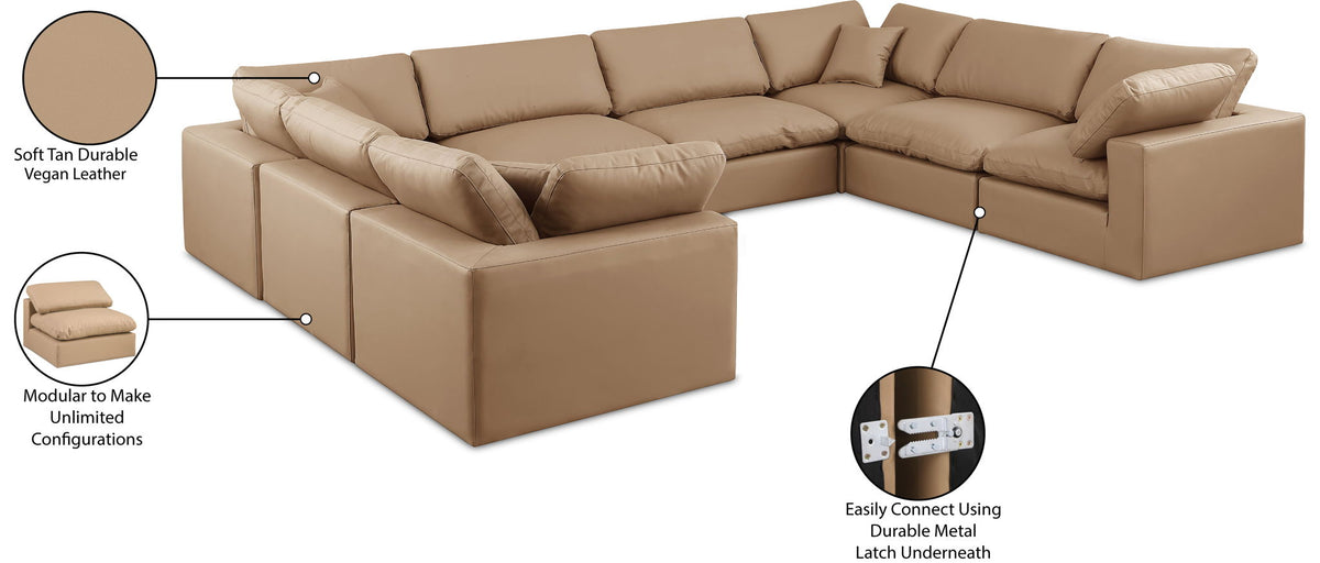 Comfy - 8 Piece Faux Leather Modular Sectional - Tan