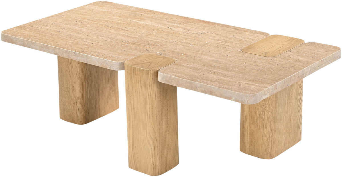 Ravenna - Genuine Fabric Travertine And Oak Wood Table