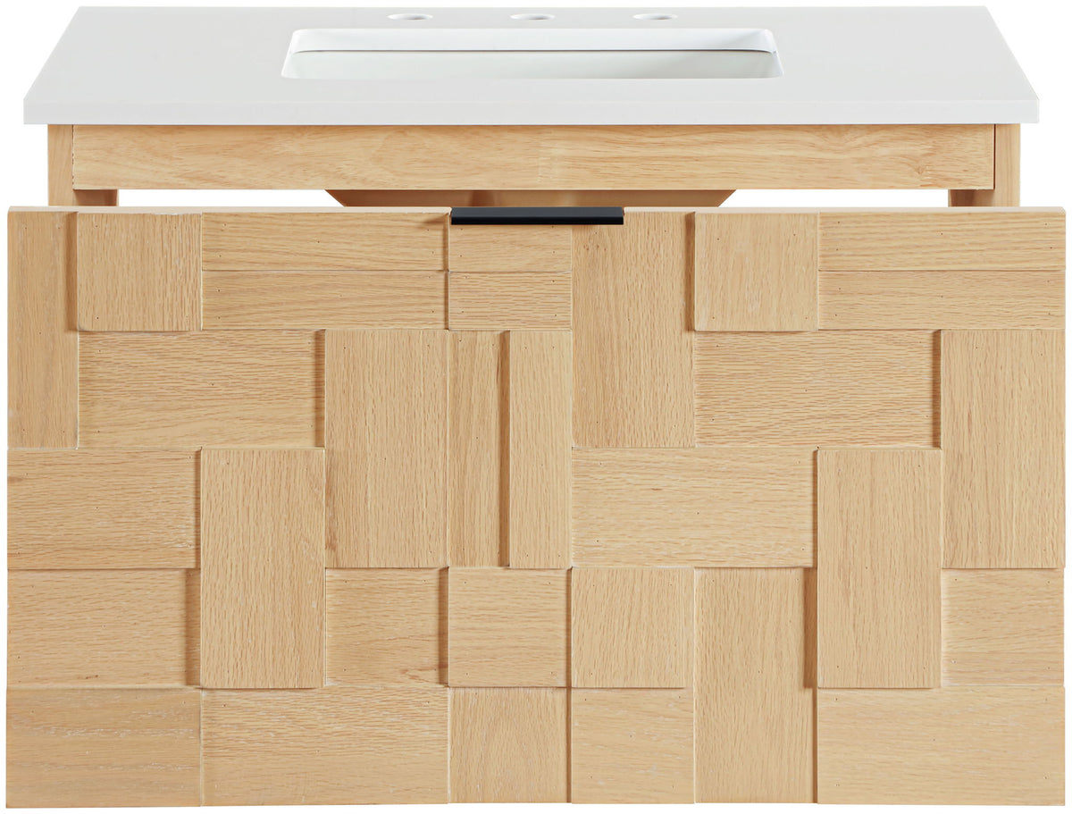 Leonardo - Engineered Stone And Solid Wood 24" Wall Mounted Bathroom Vanity