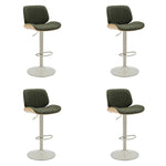Brock - Adjustable Swivel Curved Back Wood Bar Stool With Faux Leather Seat