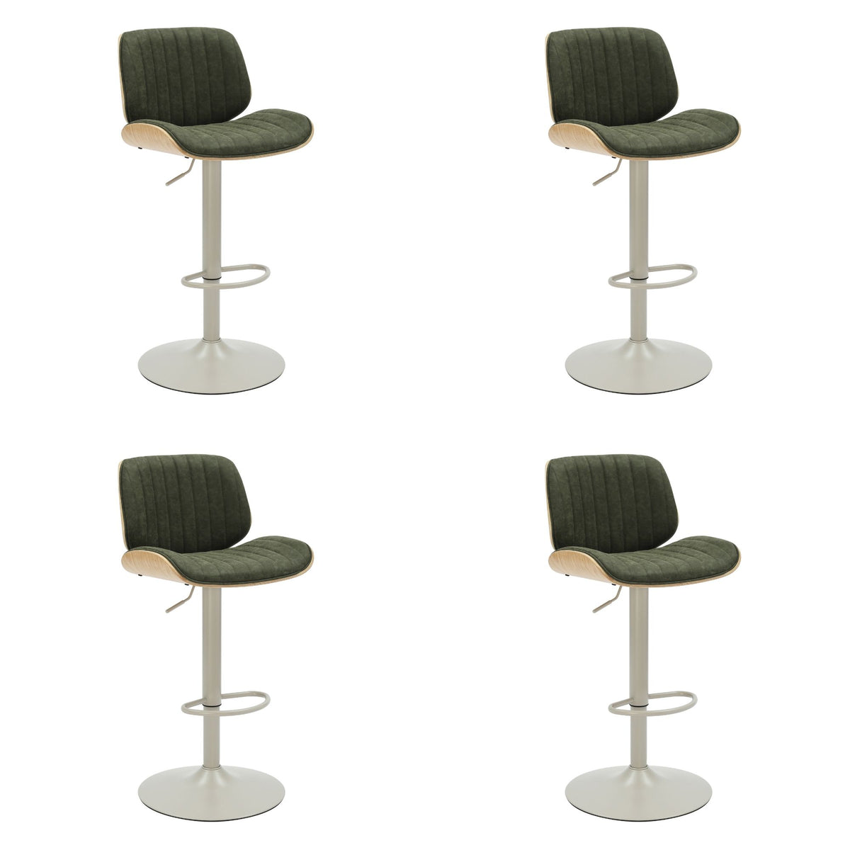 Brock - Adjustable Swivel Curved Back Wood Bar Stool With Faux Leather Seat