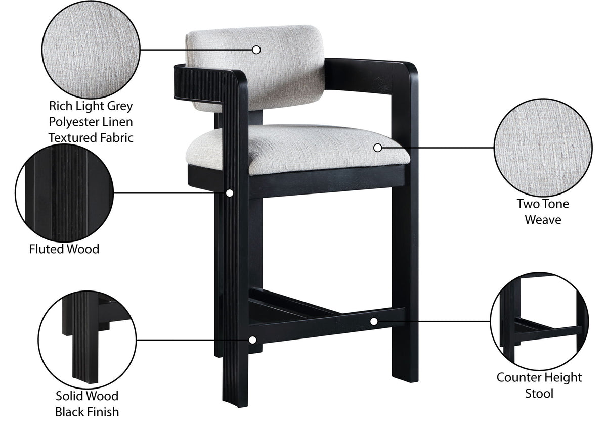 Sacha - Linen Stool With Black Base