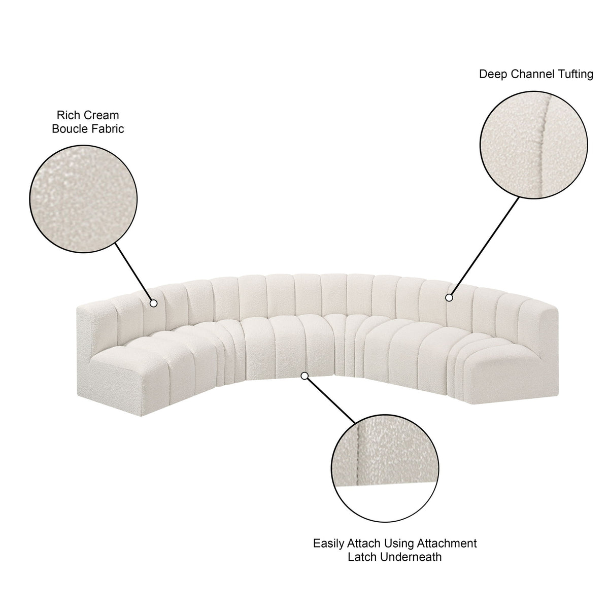 Arc - Boucle Fabric 6 Piece U-Shaped Modular Sofa