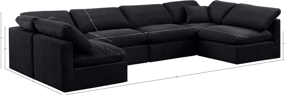 Indulge - Velvet 6 Piece Modular U-Shaped Sectional