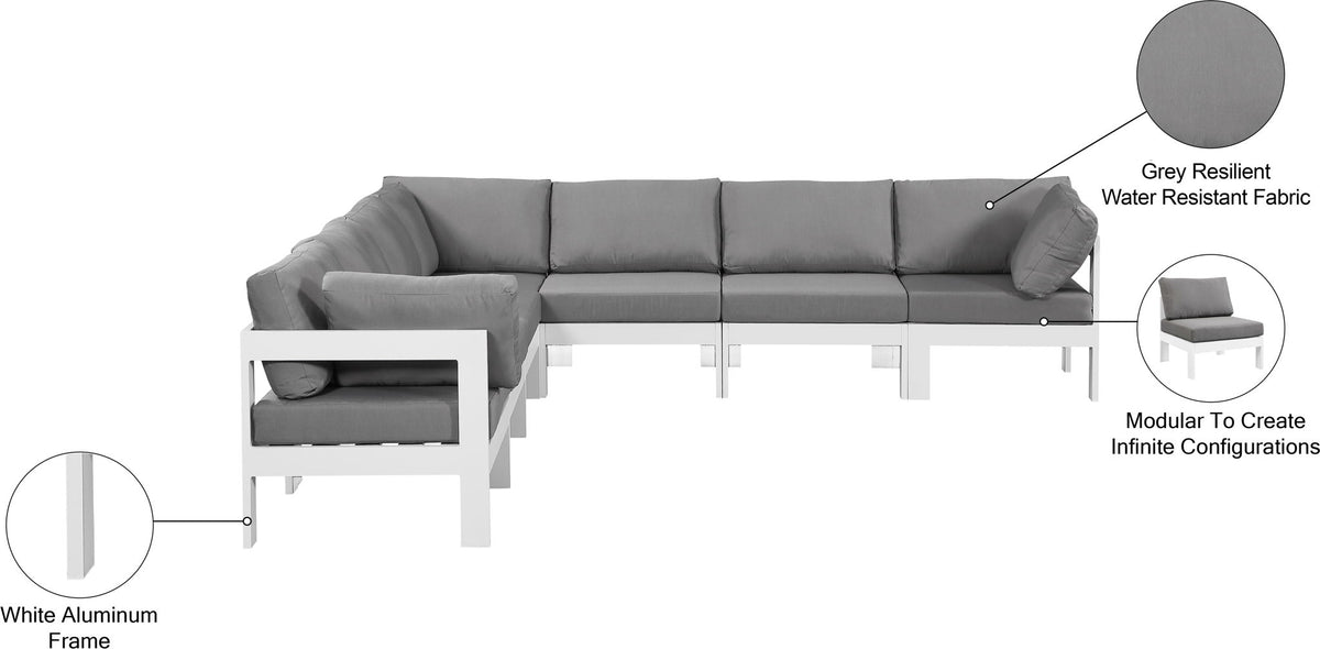 Nizuc - Outdoor Patio 7 Piece Modular Sectional With White Frame