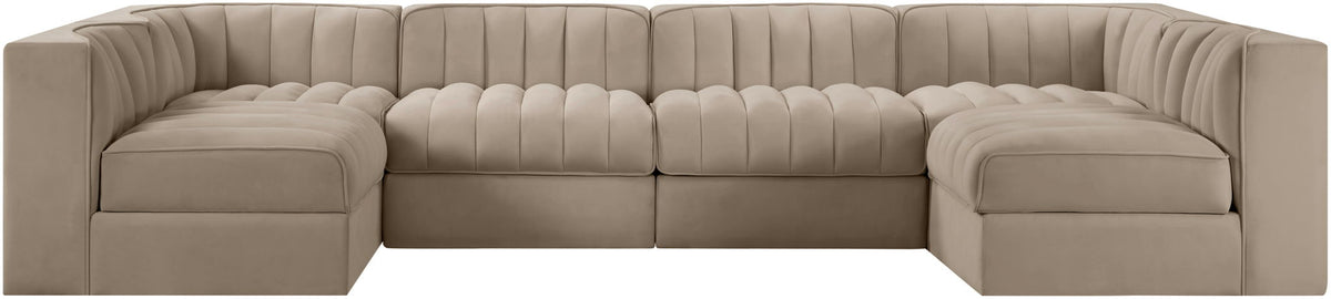 Rummi - Armless Velvet Performance Fabric Upholstered 6 Piece Modular Sectional