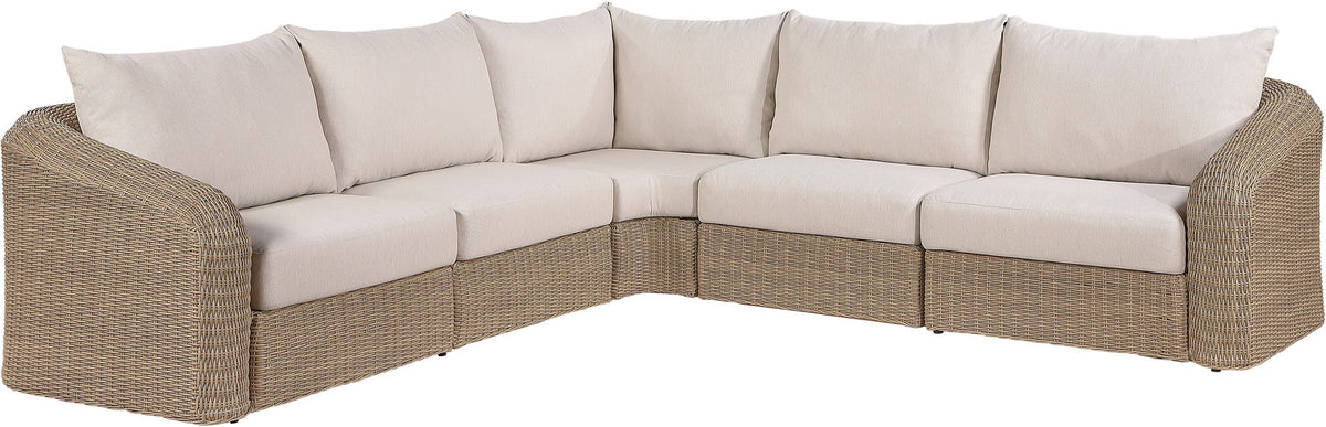 Seacrest - 123.25" Olefin Water Resistant Fabric And Wicker 5 Piece Outdoor Patio Modular Sectional