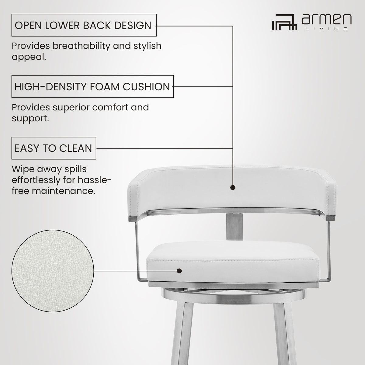 Lorin - Stainless Steel Swivel Bar Stool